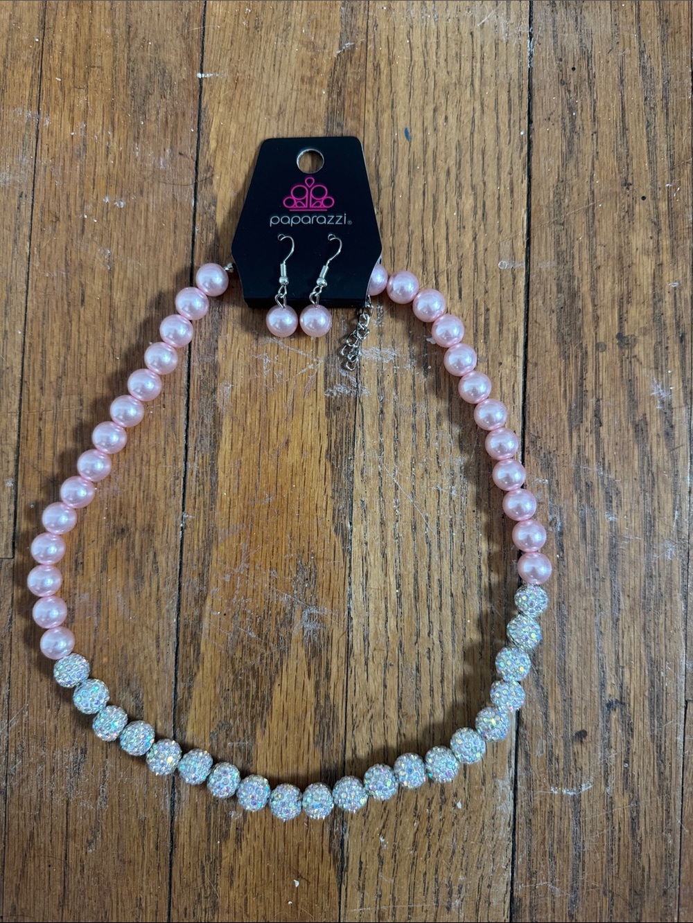 Paparazzi Pink Pearl & Crystal Bead Necklace Set